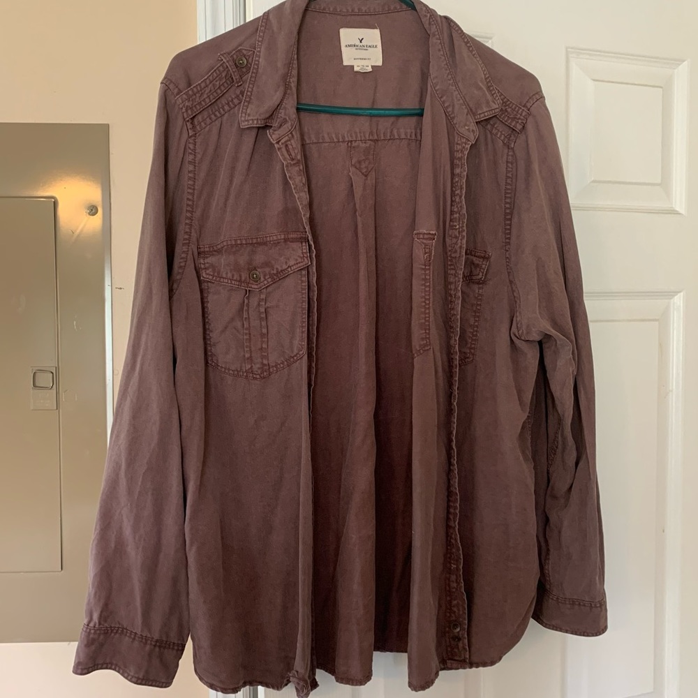 American Eagle Boyfriend Fit Button Up Faded Look